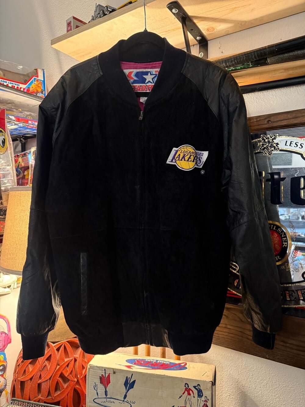 Vintage Starter Los Angeles Lakers Genuine Leather Suede Bomber Jacket XL